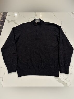 Faherty Organic Cotton 1/4 Zip Sweater Mens L Charcoal Gray Pullover Preppy